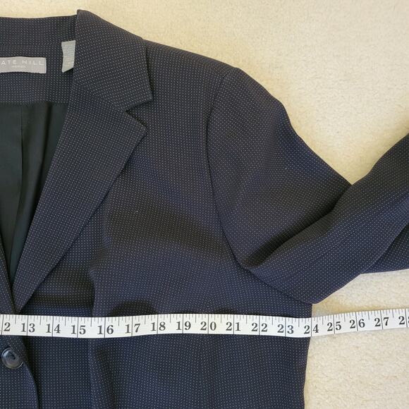 NWT Kate Hill Woman Sz 18W 3 Button Front Blazer Jacket Pockets Navy Blue Pindot - Picture 10 of 16